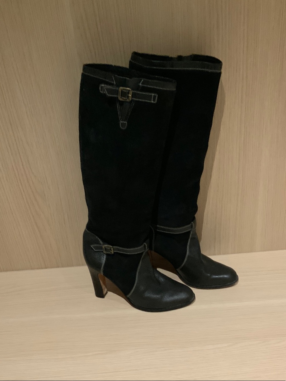 Michael Kors Black Leather and Suede Knee-High Heeled Boots